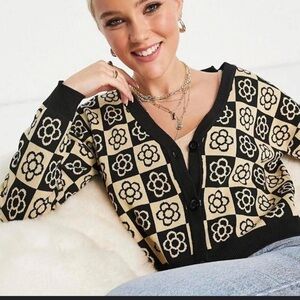 Black and Cream Flower Cardigan